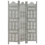 Cloison de séparation 3 panneaux Gris 120x165 cm Bois manguier – Image 6