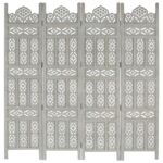 Cloison de séparation 4 panneaux Gris 160x165 cm Bois manguier