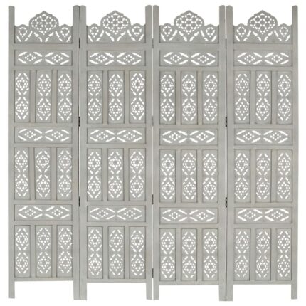Cloison de séparation 4 panneaux Gris 160x165 cm Bois manguier