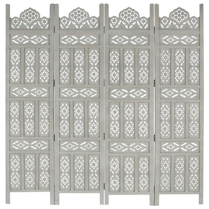 Cloison de séparation 4 panneaux Gris 160x165 cm Bois manguier – Image 1