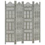 Cloison de séparation 4 panneaux Gris 160x165 cm Bois manguier – Image 4