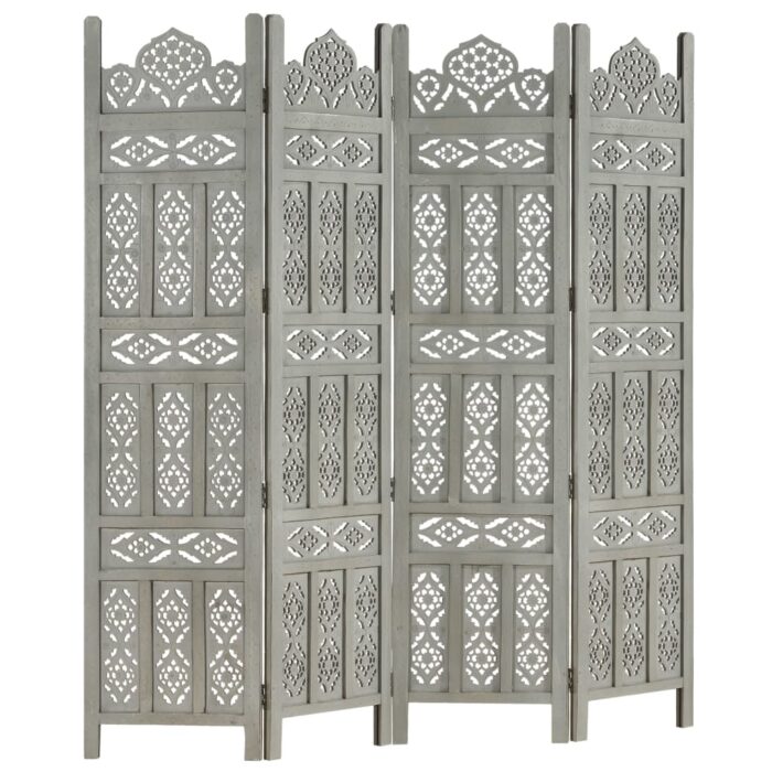 Cloison de séparation 4 panneaux Gris 160x165 cm Bois manguier – Image 4