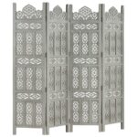 Cloison de séparation 4 panneaux Gris 160x165 cm Bois manguier – Image 5
