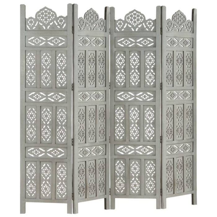 Cloison de séparation 4 panneaux Gris 160x165 cm Bois manguier – Image 5