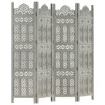 Cloison de séparation 4 panneaux Gris 160x165 cm Bois manguier – Image 6
