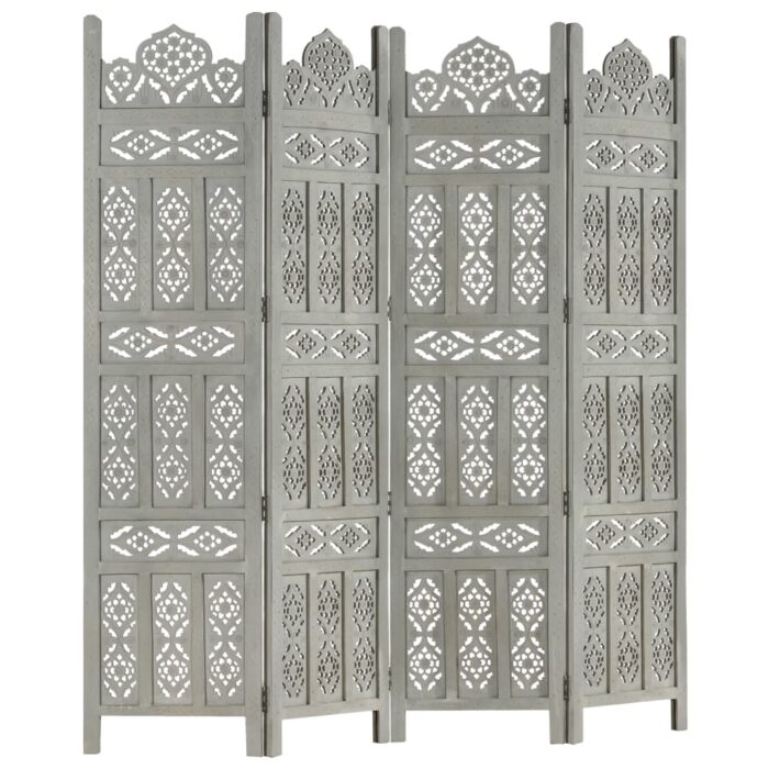 Cloison de séparation 4 panneaux Gris 160x165 cm Bois manguier – Image 6