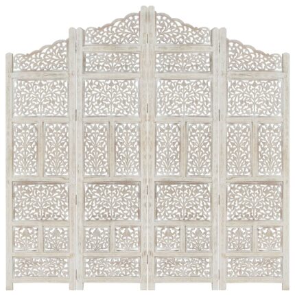 Cloison de séparation 4 panneaux Blanc 160x165 cm Bois manguier