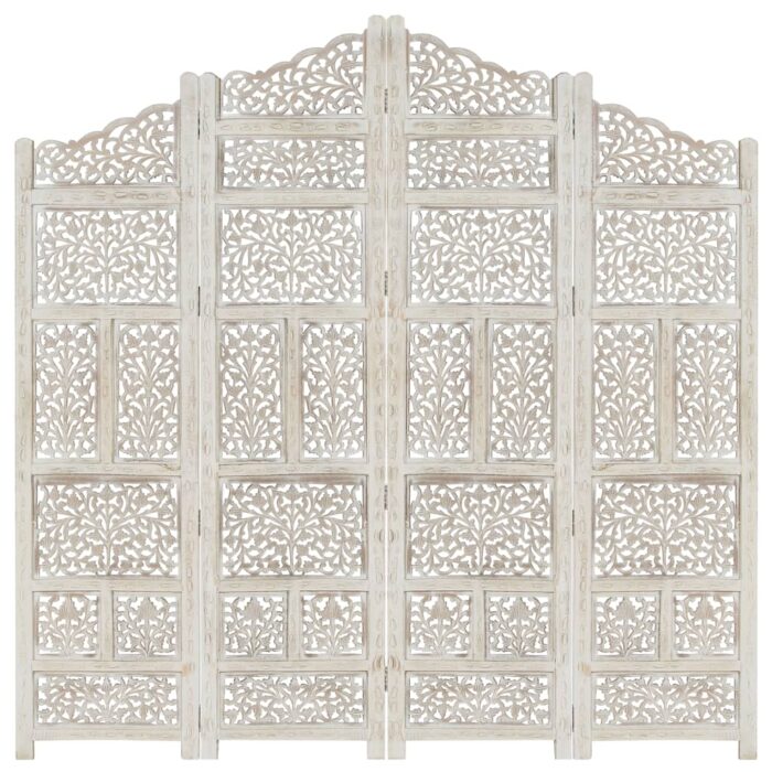 Cloison de séparation 4 panneaux Blanc 160x165 cm Bois manguier – Image 1
