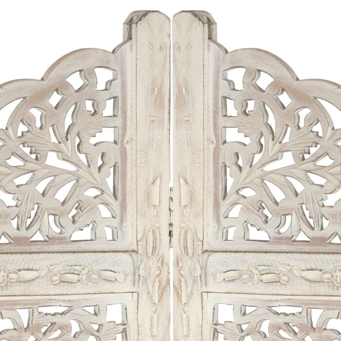 Cloison de séparation 4 panneaux Blanc 160x165 cm Bois manguier – Image 2