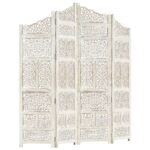 Cloison de séparation 4 panneaux Blanc 160x165 cm Bois manguier – Image 4