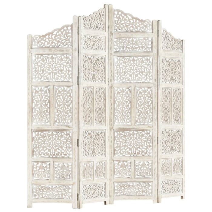 Cloison de séparation 4 panneaux Blanc 160x165 cm Bois manguier – Image 4