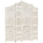 Cloison de séparation 4 panneaux Blanc 160x165 cm Bois manguier – Image 5