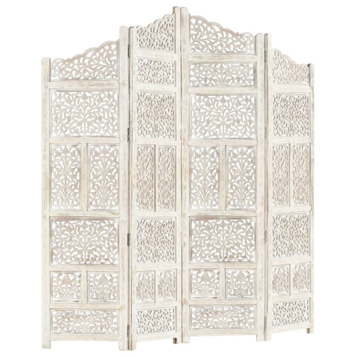 Cloison de séparation 4 panneaux Blanc 160x165 cm Bois manguier – Image 5