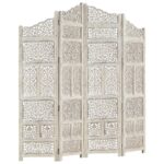 Cloison de séparation 4 panneaux Blanc 160x165 cm Bois manguier – Image 6