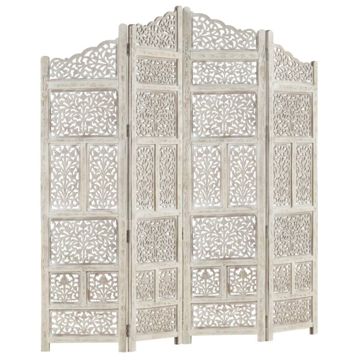 Cloison de séparation 4 panneaux Blanc 160x165 cm Bois manguier – Image 6