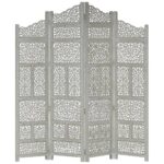 Cloison de séparation 4 panneaux Gris 160x165 cm Bois manguier – Image 2