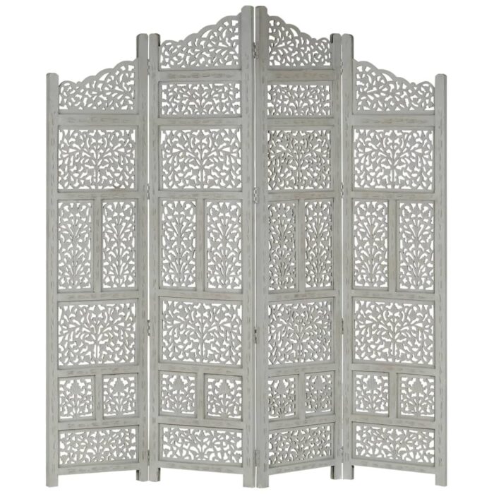 Cloison de séparation 4 panneaux Gris 160x165 cm Bois manguier – Image 2