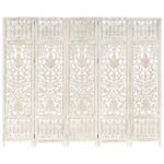 Cloison de séparation 5 panneaux Blanc 200x165 cm Bois manguier