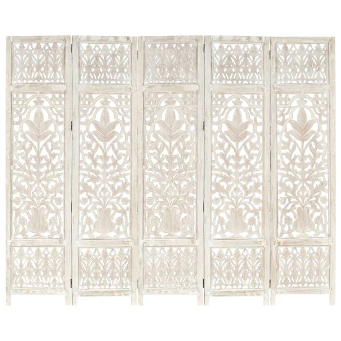 Cloison de séparation 5 panneaux Blanc 200x165 cm Bois manguier – Image 1