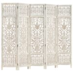 Cloison de séparation 5 panneaux Blanc 200x165 cm Bois manguier – Image 5