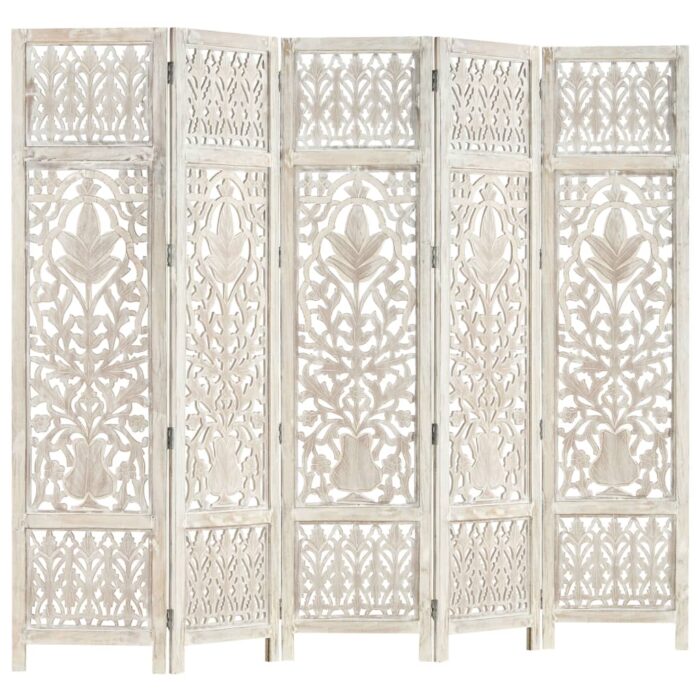 Cloison de séparation 5 panneaux Blanc 200x165 cm Bois manguier – Image 5