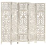 Cloison de séparation 5 panneaux Blanc 200x165 cm Bois manguier – Image 6
