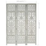 Cloison de séparation 3 panneaux Gris 120x165 cm Bois manguier – Image 5