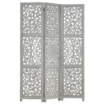 Cloison de séparation 3 panneaux Gris 120x165 cm Bois manguier