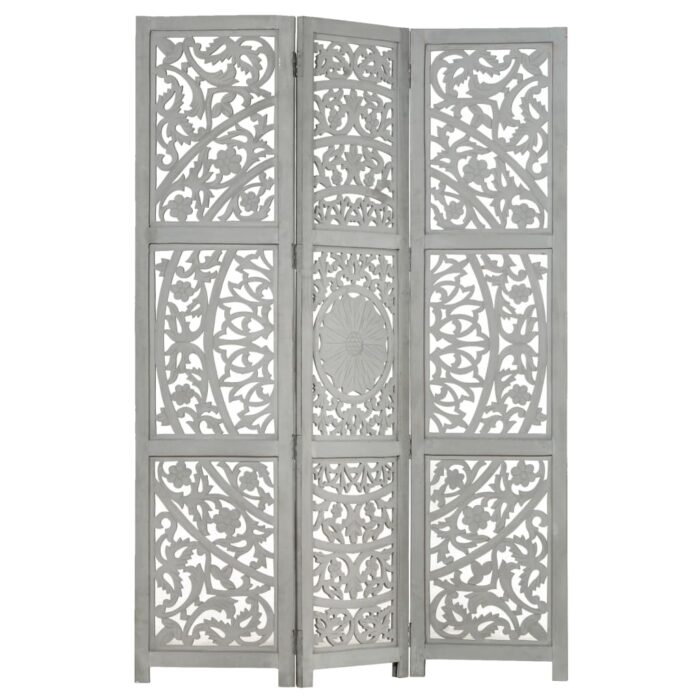 Cloison de séparation 3 panneaux Gris 120x165 cm Bois manguier – Image 1