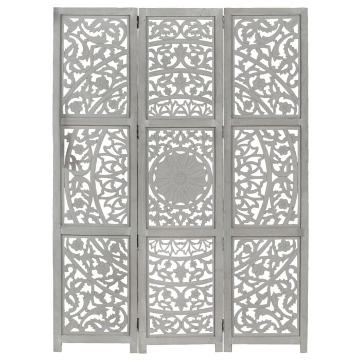 Cloison de séparation 3 panneaux Gris 120x165 cm Bois manguier – Image 4
