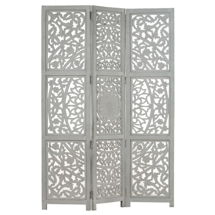 Cloison de séparation 3 panneaux Gris 120x165 cm Bois manguier – Image 5