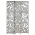 Cloison de séparation 3 panneaux Gris 120x165 cm Bois manguier – Image 6