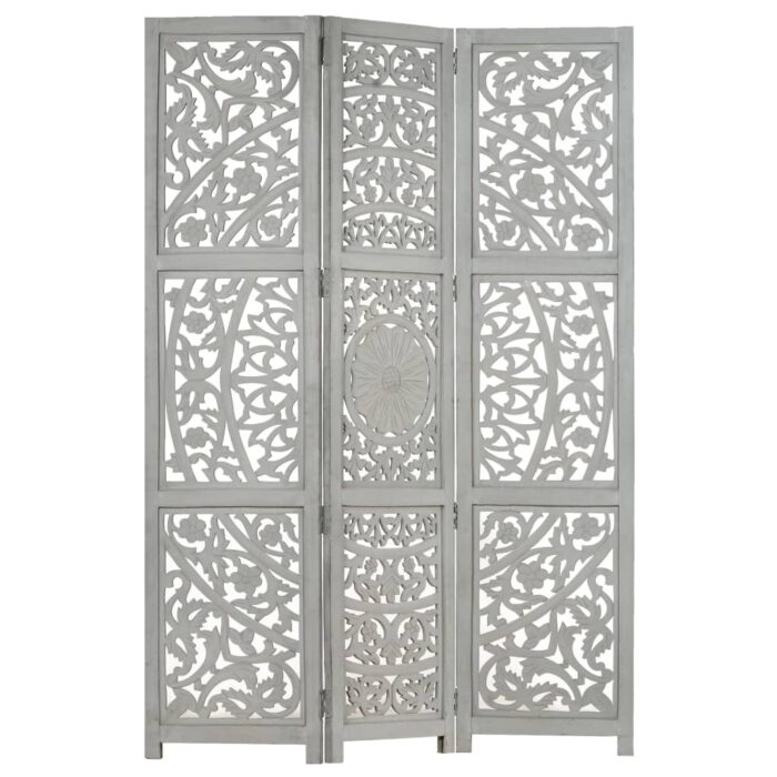 Cloison de séparation 3 panneaux Gris 120x165 cm Bois manguier – Image 6
