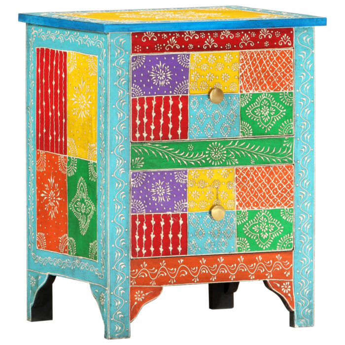 Table de chevet peinte à la main 40x30x50 cm Bois de manguier – Image 1