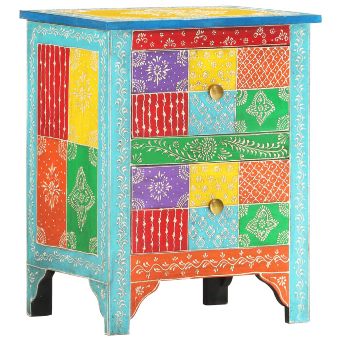 Table de chevet peinte à la main 40x30x50 cm Bois de manguier – Image 10