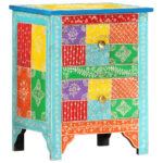 Table de chevet peinte à la main 40x30x50 cm Bois de manguier – Image 11