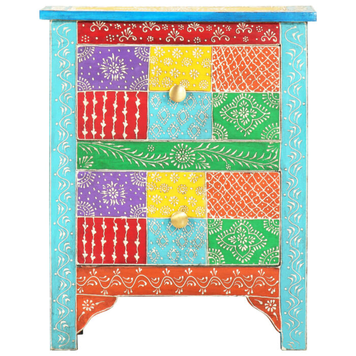 Table de chevet peinte à la main 40x30x50 cm Bois de manguier – Image 4