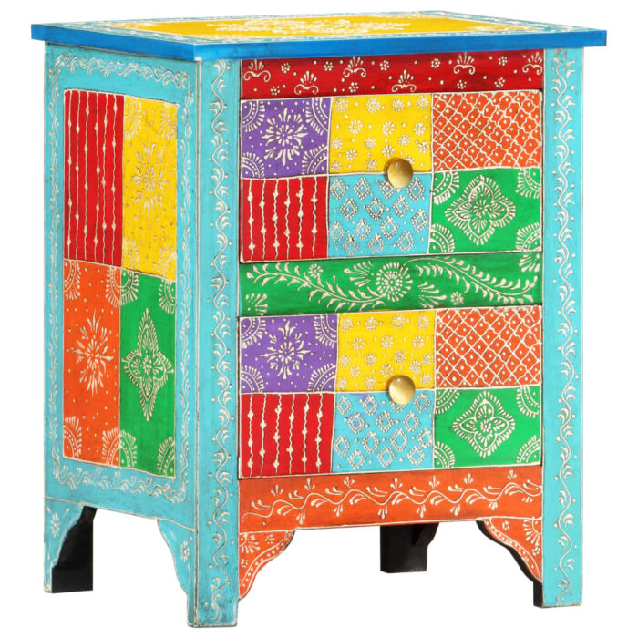 Table de chevet peinte à la main 40x30x50 cm Bois de manguier – Image 9