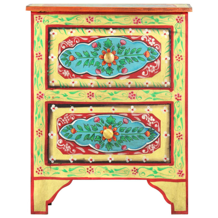 Table de chevet peinte à la main 40x30x50 cm Bois de manguier – Image 3