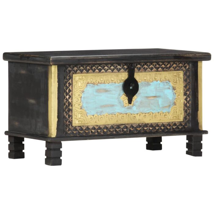 Coffre de rangement Noir 80x40x45 cm Bois de manguier massif – Image 1