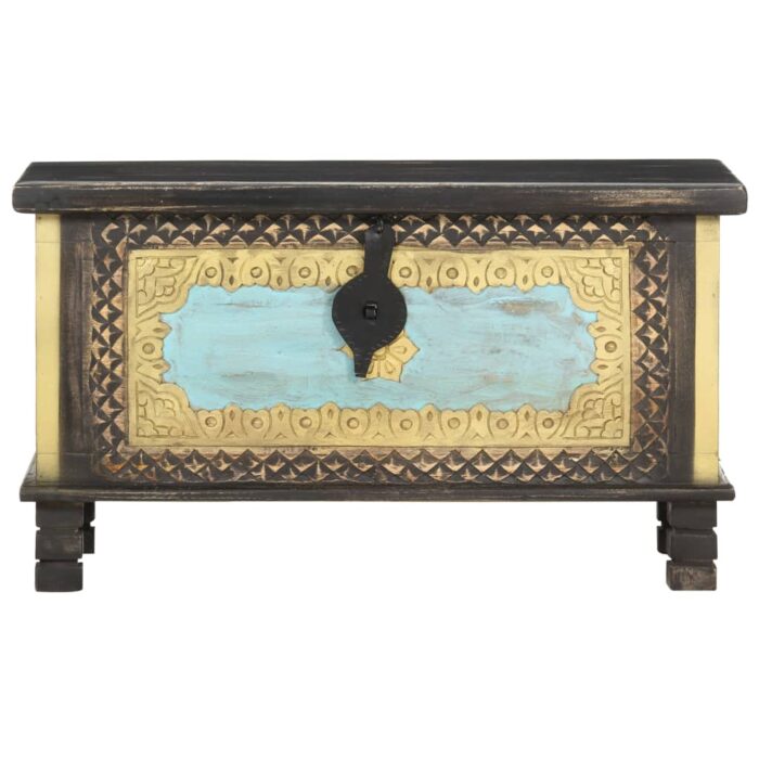 Coffre de rangement Noir 80x40x45 cm Bois de manguier massif – Image 3
