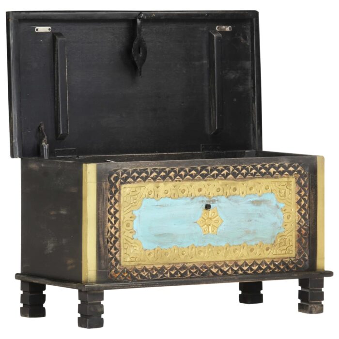 Coffre de rangement Noir 80x40x45 cm Bois de manguier massif – Image 4