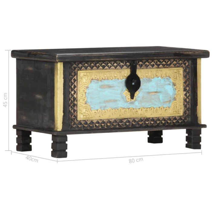 Coffre de rangement Noir 80x40x45 cm Bois de manguier massif – Image 6