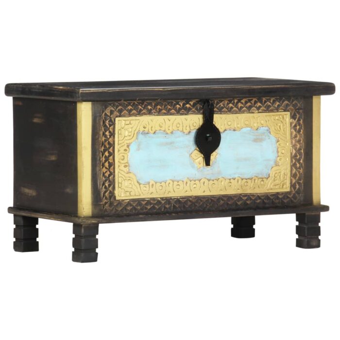 Coffre de rangement Noir 80x40x45 cm Bois de manguier massif – Image 7