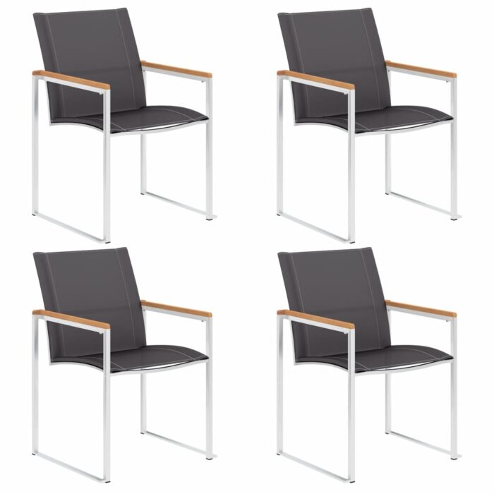Chaises de jardin lot de 4 Textilène et acier inoxydable Gris – Image 1