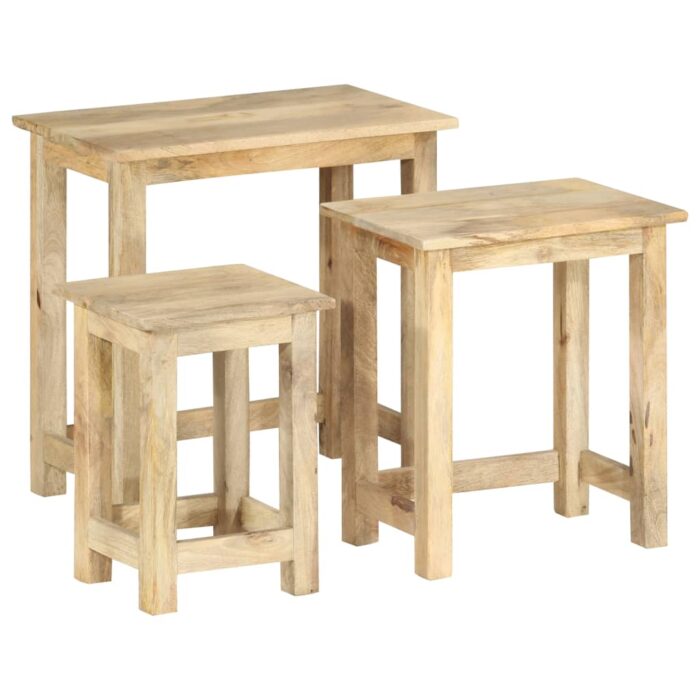 Tables gigognes 3 pcs Bois solide de manguier – Image 1