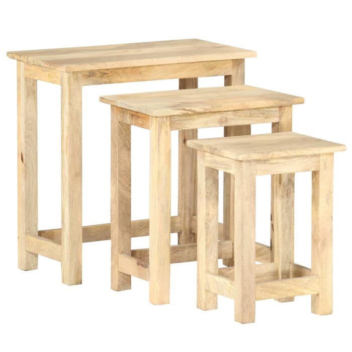 Tables gigognes 3 pcs Bois solide de manguier – Image 10