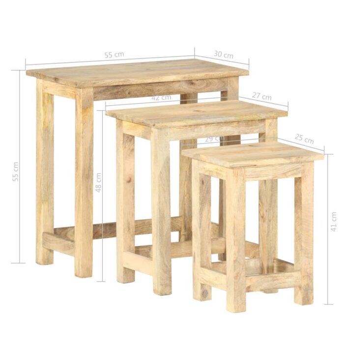 Tables gigognes 3 pcs Bois solide de manguier – Image 8
