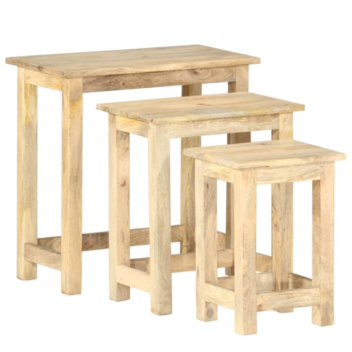 Tables gigognes 3 pcs Bois solide de manguier – Image 9
