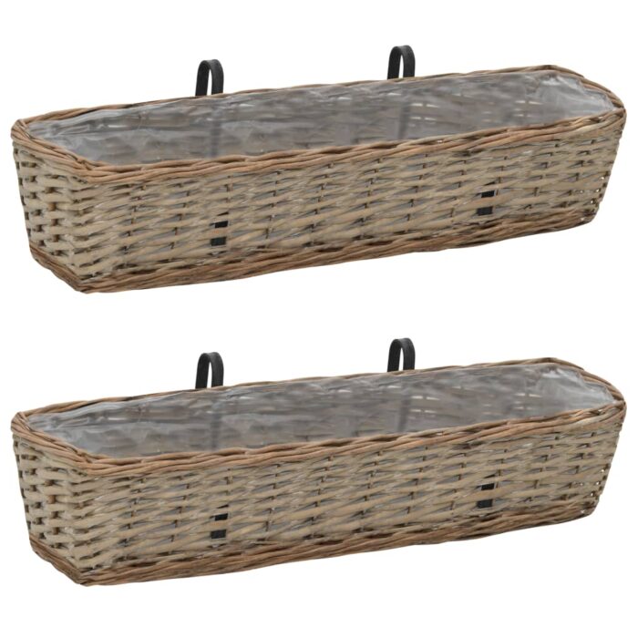 Jardinières de balcon 2 pcs osier avec revêtement en PE 80 cm – Image 1